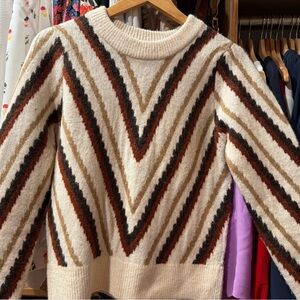 Evereve Chevron Knit Sweater - Cream, Brown, Black